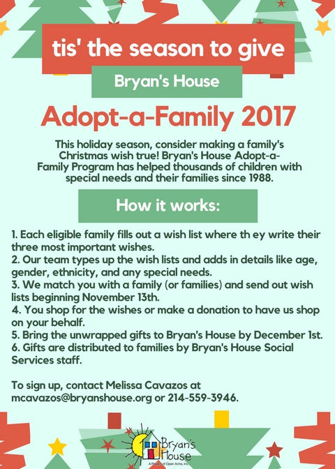 bryans house non profit organization in dallas texas adopt a adopt a family flyer